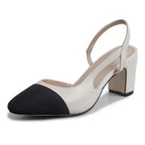 Low Heels Real Leather Slingbacks Shoes Women Square Toe Pumps Thick Heel Shoes Brand Design Lady Footwear 2021 Size