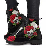 Breakj Large Leather Face Martin Boots Women's Gothic Print English Leather Boots Wish Work Clothes Battle