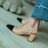 Woman Shoes Beige Heeled Sandals Round Toe Shallow Mouth Original Black Comfort Girls Closed Low Basic PU Neutral Back