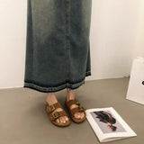 Sandals Low-Heeled Shoes With Strap Suit Female Beige Open Toe New Gladiator Low-heeled Fashion Girls Flat Velvet Black