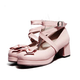 Spring Autumn Pumps Purple Pink Lolita Shoes Princess Cosplay Cross Strap Platform Block High Heels Womens Men Maid Role