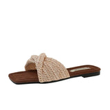 Breakj Spring And Summer New French Small Fragrant Woven Hollow Slippers Women Fashion Wearing A Cold