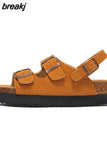 New Summer Women Beach Outside Platform Cork Slippers Med Heel Casual Non-slip Outdoor Sandals
