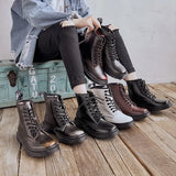 Women Boots Classic Genuine Leather Shoes Women Autumn Winter Boots Leather Punk Ankle Botas Mujer Fur Winter Chaussures