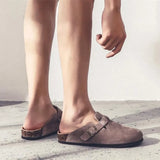 2023 New Beach Cork Slippers Casual Men Buckle Nubuck Leather Closed Toe Women Outside Slide Slip on