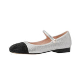 Women's Rhinestone Low Heel Shoes Fashion Bling Wedding Wear Comfortable Genuine Leather Top Layer Cowhide Pumps Black