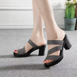 Breakj High-Heeled Women's Shoes 2025 Summer New Word With Flash Powder Waterproof Table Sandals Fish Mouth Coarse And Cool Slippers