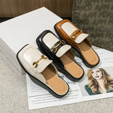 Breakj And Autumn New Bag Head Half Slippers Female British Style French Style Metal Outside Wearing A Foot Pedal Muller Shoes Large-Size