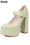 Big Size 43 Brand New Great Quality Block High Heel Chunky Platform Shoes Spring Summer Sexy Goth Mary Jane Footwear