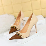 Breakj Banquet Women's Shoes With High Heel Light Color Pointed Metal Chain Decoration Fashion Single
