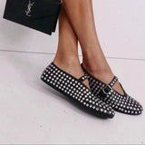 Studded Crystal Women Mary Jane Ballet Shoes Summer Mesh Hollow Sandals Laofers Casual Soft Leather Comfortable