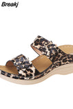 New Summer Women Sandals Leopard Mid Heel Platform Wedges Ladies Shoes Snake Patterns Peep Toe Female Casual Roman