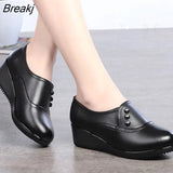 2023 Wedges Women Shoe Autumn Winter Slip-On High Heels Round Toe Genuine Leather Casual Ladies Platform Shoes