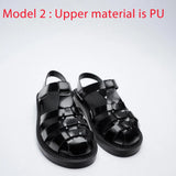 Platform Wedges Sandals Real Leather Mid Heel Shoes T-Strap Round Toe Female Footwear Buckle Sandals Summer Black