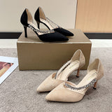 Breakj Red Water Diamond Velvet Hollow Banquet Fashion Shoes 2025 New Fine Heel Temperament Dress High Heels