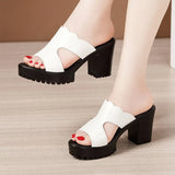 Platform Slippers Women Wedding Shoes Summer 2021 Leather Slippers High Heels Slides Ladies