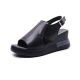 Breakj Bottom Slope Heel Sandals Women 2023 New Summer High Heel Fish Mouth Women Shoes Soft Leather High Loose Cake