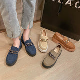 Size 34-42 Casual Loafers For Women Real Leather Flats Platform Shoes Fashion Chain Chunky Heel Ladies Retro