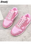 Style Women Casual Lace Up Sneakers Outdoor Sport Running Shoes Glitter Shoes Mesh Flat Shoes Ladies Sequin Vulcanized