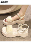 Sandal Woman Luxury 2023 Summer Clogs With Heel Female Shoe All-Match Med Fashion Thick Girls Comfort Medium Beige