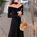 fashion slim a-line Sweater dress Women winter autumn slash neck thick dress 2021 French sweater dress long