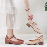 Ladies Pumps Flock Mary Jane Style High Heel Casual Shoes Female Slip-on Comfortable Pink Office Women