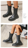 Chelsea Boots Chunky Boots Women Winter Shoes PU Leather Plush Ankle Boots Black Female Autumn Fashion Platform