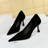 Breakj Fashion Simple Show Thin High Heels Wine Glass With High Heel Shallow Pointed Suede Women's Singles