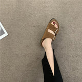 Breakj Retro Slippers Women Wear 2023 New Frosted Leather Shoes In The Summer, Cool Drag Flat