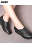Autumn Women Cut-Out Solid Color Pu Leather Loafer Side Zipper Flats Casual Ladies Work Shoes Oxford Mother Single