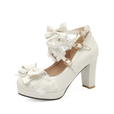 Lolita Japanese Pearl Bow Jk Sweet Cute Strap Super High Heeled Round Head Student Shoes Kawaii Girl Tea Party Cos Loli