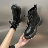 Wind Martin Boots Female Spring And Autumn Single Boots 2023 New Winter Add Velvet Sole Thick Heel Increased Ankle Boots Ins