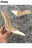 Summer Women Pumps Transparent PVC Slippers Women Pointed Toe Metal Stiletto High Heels Sandals Ladies Mules