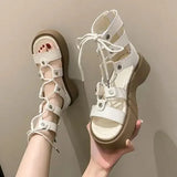 Sandals Woman Leather Low-heeled PU Rome Slides Fabric Hoof Heels Rubber Low Sandals Woman Leather Low-heeled Slides
