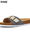2023 New Summer Beach Holiday Women Cork Slipper Casual Buckle Non-slip Outside Nubuck Leather Slip on Slides