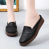 Breakj Hollow Baguging Slippers Women Wearing Beef Nair Flat In The Old Retro Mother Shoes Leather Cool Slippers