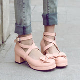 Spring Autumn Pumps Purple Pink Lolita Shoes Princess Cosplay Cross Strap Platform Block High Heels Womens Men Maid Role