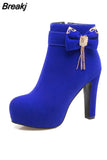 Large Size 32-43 Platform Bow Women Shoes Woman Fashion High Heels Winter Ankle Boots female Footwear Black Blue