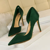 Breakj Fine High Heel Satin Shallow Mouth Pointed Head Side Hollow Out Sexy Nightclub Show Thin Single Shoes Women's High
