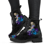 Breakj Large Leather Face Martin Boots Women's Gothic Print English Leather Boots Wish Work Clothes Battle