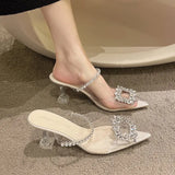 Summer New Style Pointed High Heel Fashion Wear Slippers Korean Version Of Rhinestone Pearl With Thin Heel