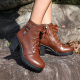 Breakj Round Head Tie In Autumn And Winter 2025 With Martin Boots Female English Wind Belt Buckle Side Zipper High Heel Short