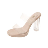 Breakj Slippers Women's 2025 Summer New One-Word Wearing Fashion Crystal Heels Women's High-Heeled
