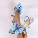 Breakj Selling Three-Dimensional Phantom Butterfly Mirror Snake Pattern Blue Lady High Heel Sandals Ultra-High