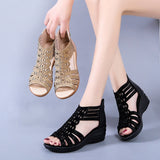 Woman Sandals Women Crystal Comfortable Pumps Ladies Fashion Wedges Female Hollow Out Shoes Women's Zip