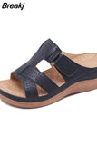 Womens Sandals Summer Wedges Shoes Adult Open Toe Slip On Comfy Slippers Solid Color Buckle Beach Shoes For Lady 2023