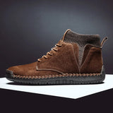 o'clock 2020 Quality Winter Men's Leather Boots Outdoor Comfortable Elastic Sock Male Shoes Casual High-Top Lace-up