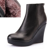2019 Genuine Leather Autumn Winter Boots Shoes Women Ankle Boots Female Wedges Boots Women Boot Platform