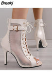 Women's High Heels Jazz Dancing Shoes Sexy Mesh Short Boots Zipper Black Latin Indoor Dance Ballroom Sandals Ladies