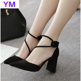 Women's Shoes Sandals Female Summer Thick with High-heeled Pointed Stiletto Sexy Nightclub Buckle Strap Zapatilla